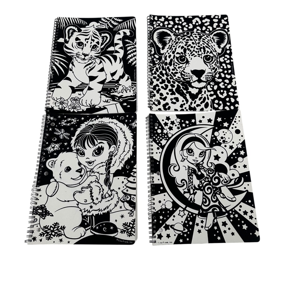 Lisa Frank Vintage Velvet‎ Fuzzy Spiral Notebooks Set of 4 Tiger Leopard Moon